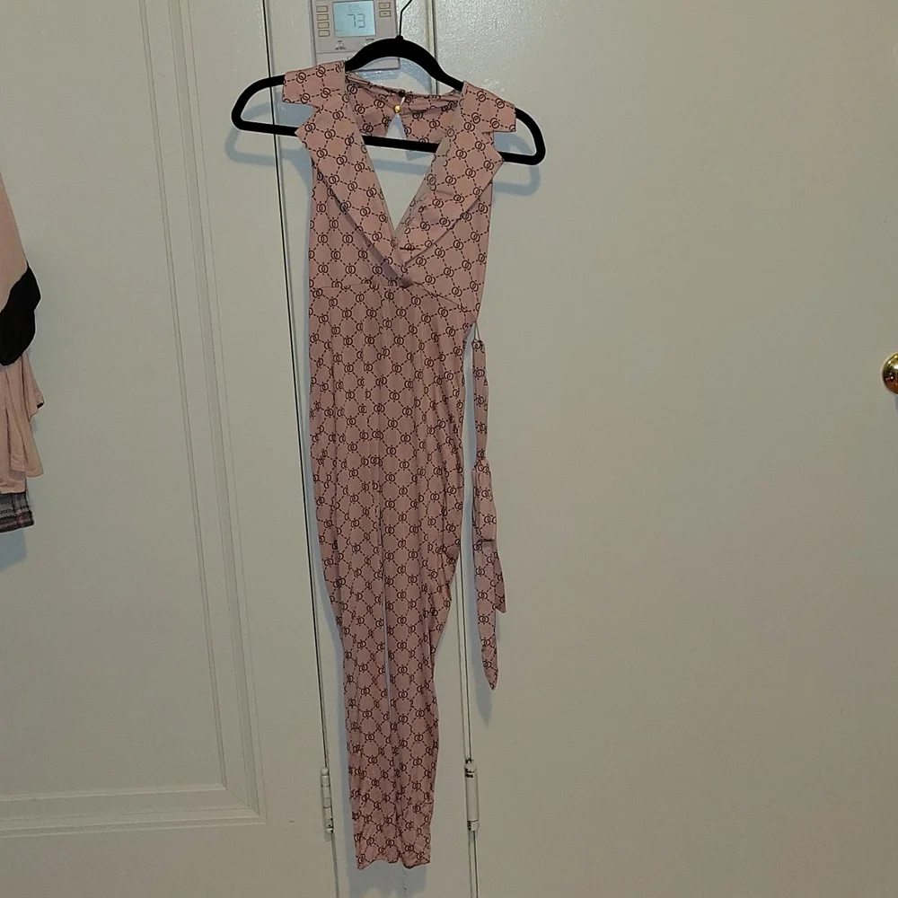 Fashionnova Designer Inspired Printed Pink Skinny Jumpsuit XS - Picture 3 of 7